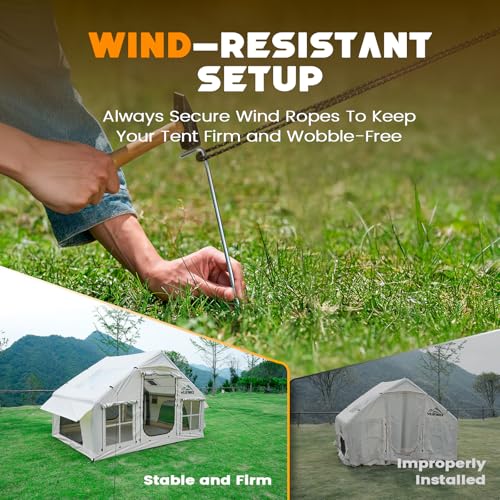 Inflatable Tent with Skylight, Quick Setup Blow Up Tents with Pump, Hot Tent with Stove Jack, Waterproof Oxford Inflatable House for Camping, Air Glamping Tents for Camping Adult 4-6 Person - Image 3