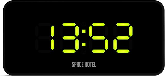 SPACE HOTEL® Hypertron Digital Alarm Clock with LED Display, 12/24Hr, Room Temperature, USB Charging Port, 3 levels Brightness Dimmer, USB Powered & Battery Backup (Black/Green)