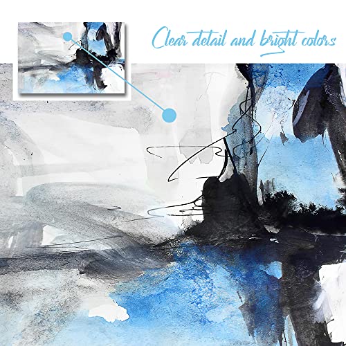 大きな抽象的なキャンバスウォールアート モダンアクアレールアート絵画 黒と青のファンタジー カラフルな落書き 白の背景 ミニマリスト アートワーク 装飾 リビングルーム ベッドルーム 廊下 額装 36 x 24インチ [3]
