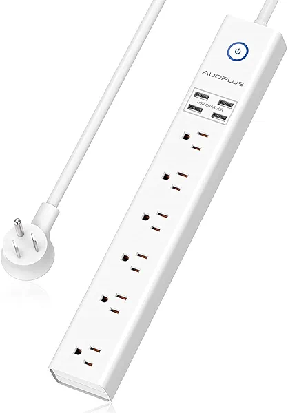 Power Strip 10Ft - Surge Protector with USB, AUOPLUS 6 Outlet and 4 USB Charger, 10Ft Long Extension Cord Flat Plug(1250W/10A/2100J), Wall Mountable Overload Protection for Computer Home Office Dorm