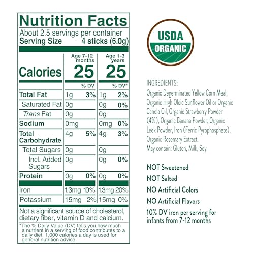 Image of Little Bellies Organic Strawberry Pick-Me Sticks Baby Snack 0.56 oz, (Pack of 40)