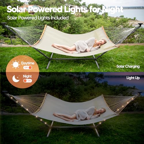 Image of SUNCREAT Double Outdoor Hammock with 12 ft Stand, Beige
