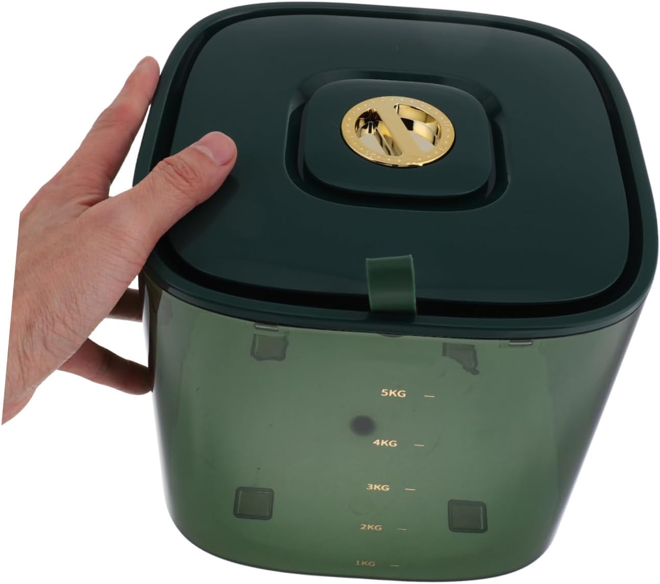 Cabilock Airtight Sealed Rice Storage Container with Measuring Cup, 10lb Capacity Food Organizer Bin for Kitchen Pantry, Moisture-proof Grain Storage Box in Dark Green