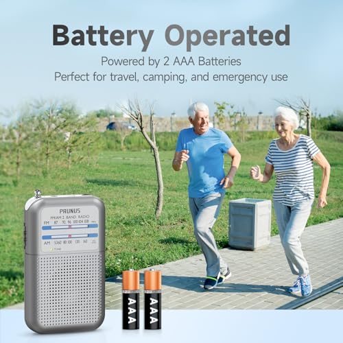 Image of PRUNUS DE333 Pocket AM FM Radio Portable, Mini Transistor Radio with Excellent Reception, Tuning Knob with Signal Indicator, AAA Battery Operated for ICE Storms Emergency Use