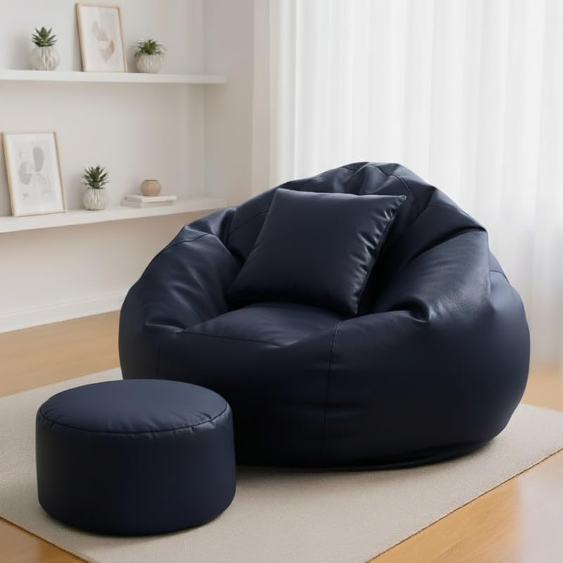 Image of Biggie Bean Bag with Beans Filled 4XL The Evergreen Classics Bean Sofa-Crafted for Comfort-Styled for Elegance with Free Cushion & Footrest (Matching Color : Leatherette Indigo)