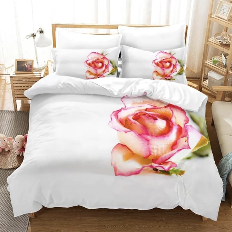 Parure de lit 240 x 260 haut de gamme en microfibre 110g/㎡ rose blanche