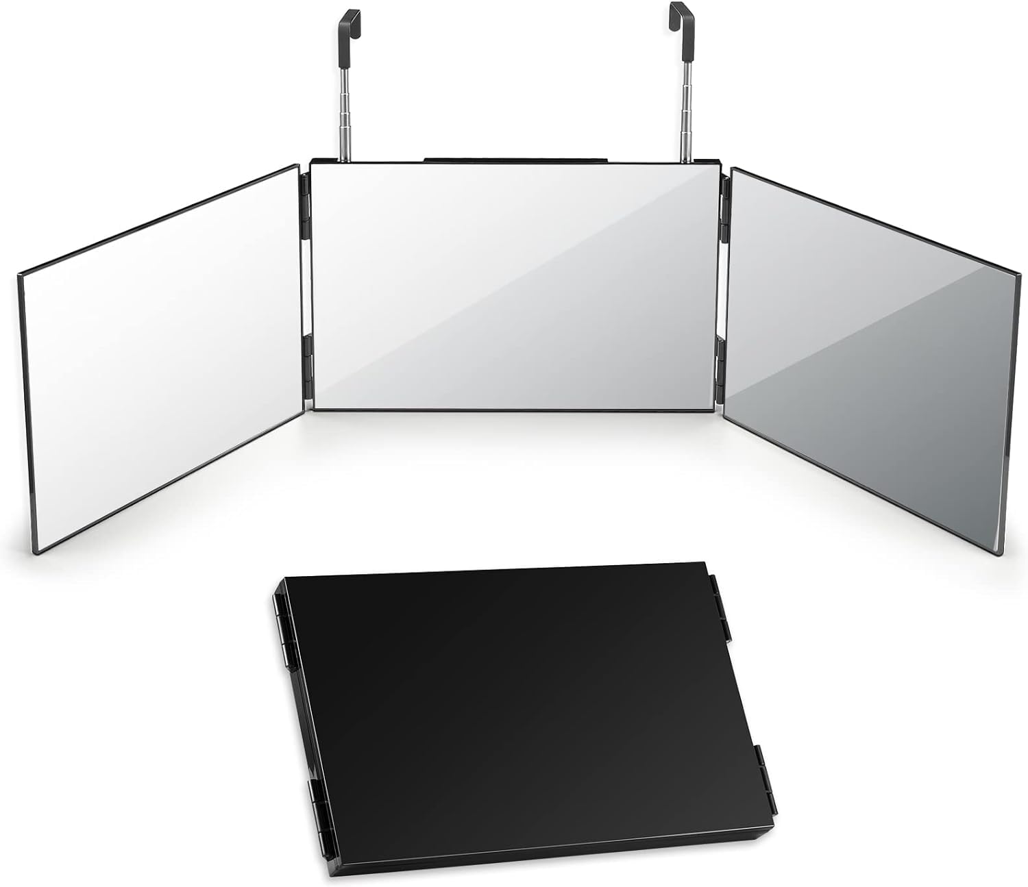 CROPDAK 2024 New 3 Way Mirror for Hair Cutting, 360 Mirror for Self Hair Cutting,Barber Mirrors for Men Women,Trifold Mirror to See Back of Head,Height Adjustable Telescoping Hook