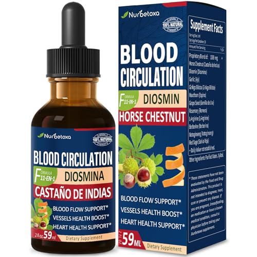 Nurbetoxa Blood Circulation Horse Chestnut Extract Liquid Drops Castao de Indias y Diosmina para la Circulacion y Varices Nitric Oxide Supplement for Blood Flow Pressure & Heart Health.2 oz