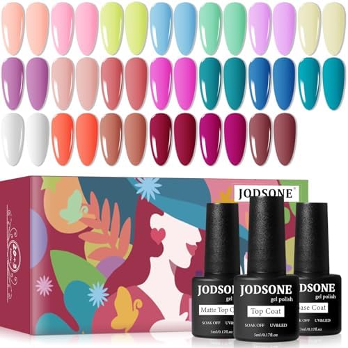 JODSONE Color Gel, Gel Nails, Syrup Gel, Gel Polish Kit Set, Translucent, Amber, 23 Colors x 0.2 fl oz (5 ml)