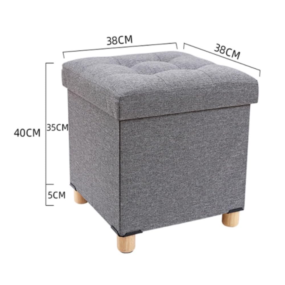 Baul Almacenaje Dormitorio, Lino Taburete Almacenaje Banco Acolchado Reposapies Salon con Tapa Extraíble para Sala de Estar, Dormitorio, Entrada, 38x38x40cm Khaki