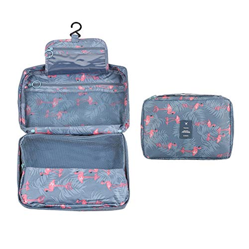 Preisvergleich Produktbild FORMIZON Reise Kulturtasche Zum Aufhängen Kulturbeutel Faltbarer Kosmetiktasche Waschbeutel Multifunktionale Toilettentasche mit Tragegriff Wasserdicht Organizer für Herren, Damen (Flamingo)