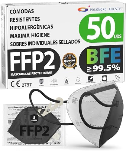 ADESTE – 50 x FFP2 NR D Black Face Masks with CE Certification, C...