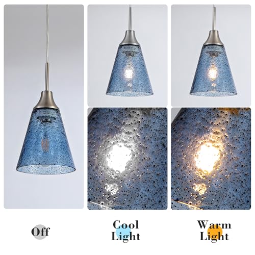 Image of Viinew Blue Seeded Glass Pendant Lamp Shade Mini Glass Light Cover