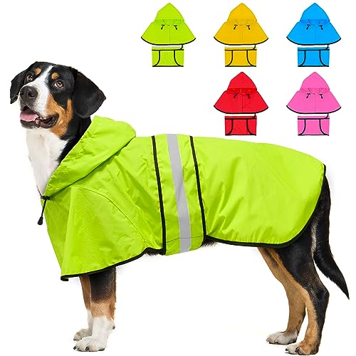Dolitego Dog Raincoat - Waterproof Reflective Dog Rain Jacket, Adjustable Hooded Doggy Rain Coats with Leash Hole, Lightweight Pet Slicker Poncho (XX-Large, Green)