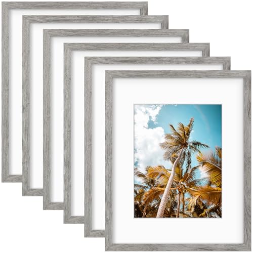 Image of Frametory, 16x20 Picture Frame with Mat for 11x14 Picture- - High Definition Glass Wide Molding - Preinstalled Wall Mounting Hardware (Gray, 6 Pack)
