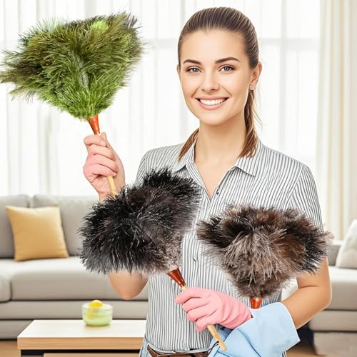 Image of 16inch Natural Good Ostrich Feather Duster with Bamboo Handle, Electrostatic Dust Remove for Ceiling,Fans,Bookshelves, Sofa, Windows, Fit for Home, Office and Cars