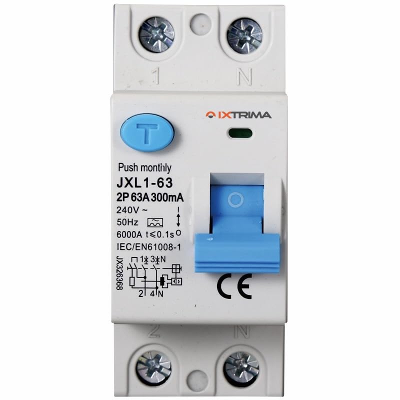 Interrupteur différentiel pur 2P 63A 300mA 220V-6KA classe A 300mA pour rail DIN - 2 modules DIN - Protection circuit et sécurité installations