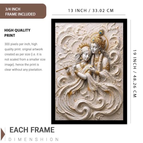 Image of CRAFTLYN Hindu God Wall Art WALL ART Prints Framed Spiritual Religious Paintings for Living Room, Pooja Room, Bedroom, Office, Meditation Room, Home Decor (Radha krishna 3, 13X19, Black)