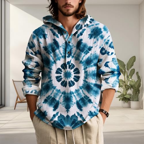 Mens USA Flag Camo Hoodies Henley Tie Dye Graphic Sweatshirts Fall Aztec Oversized Long Sleeve Buttons Hoodie Shirts2