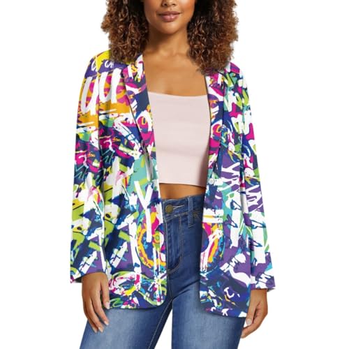GLUDEAR Women's Casual Long Sleeve Novelty Graffiti Print Work Blazer Graphic Jackets4