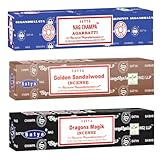 Satya Mystic Mix Incense Sticks 3-Pack Assortment | Slow-Burning, Long-Lasting Nag Champa, Golden Sandalwood & Dragon’s Magik (15g Each)