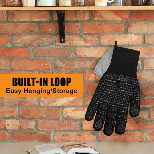 Image of BBQ Gloves, Oven Gloves, 1472F Extreme Heat Resistant Barbecue Gloves, Silicone Non-Slip Oven Mitts, Kitchen for Cooking, Grilling, and Baking (Black)