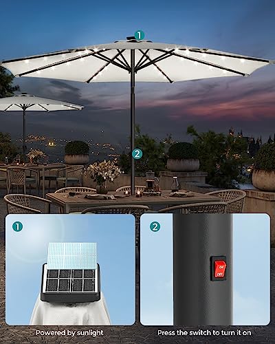 Songmics 9 Ft Solar Patio Umbrella, 32 Led Lights, Lighted Table Outdoor Umbrella, Upf 50+, 30° Dual-Tilt System, For Garden Balcony Patio Backyard Market, Without Base, Beige Ugpu11Be #TOP4