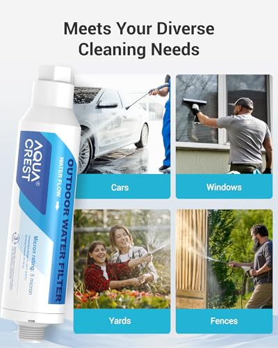 Image of AQUA CREST Inline Water Filter, Dedicated for Car Washing, Window & Yard Cleaning, Effectively Reduce Hard Water Spots, Soften Water, Upgraded Formula, 6 Pack with 2 Hose Protector