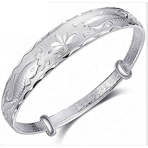 NANHONG 925 Sterling Silver Bracelet -Fishes 3D Relief Cover