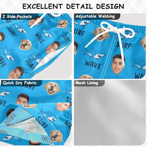 Custom Father Son Matching Swim Trunks Funny Shark Personalized Dad and Son Matching Swim Trunks Board Shorts Ligth Blue3