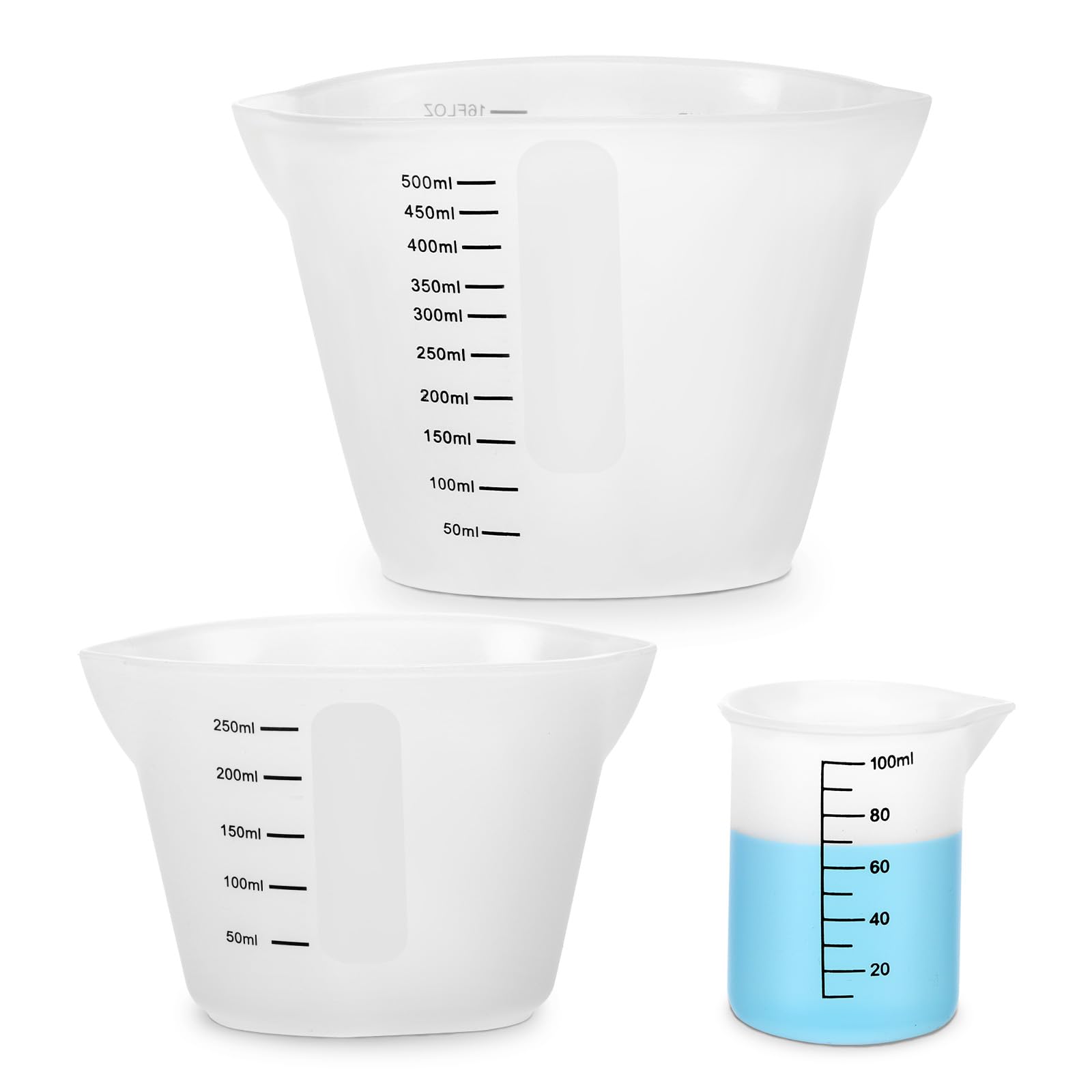 Marstey 3 Pcs Silicone Measuring Cups for Resin (100ml/250ml/500ml) Reusable Epoxy Resin Mixing Cups, Silicone Pouring Cup