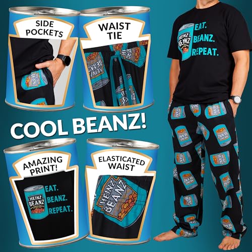 Heinz Mens Pajama Set Short Sleeve T Shirt and Long PJ Pants Loungewear Comfy Sleepwear Lounge Set PJs Funny Gifts for Men (XL, Black)4