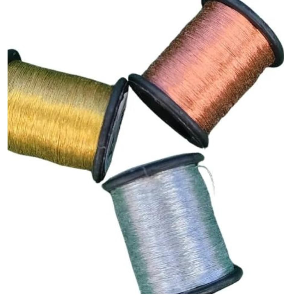 Gold,Silver,Copper Zari Threads for Aari Work & Maggam Work | Metallic Embroidery Thread Set for Jewellery Making | Premium Metallic Zari Thread (Pack of 3) 2