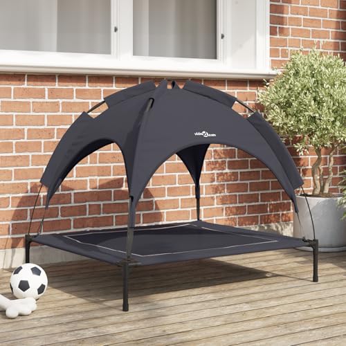 Teenpull Cama elevada para perros de raza grande, negro, L, estructura de acero, techo extraíble, transpirable, lavable, para interior y exterior