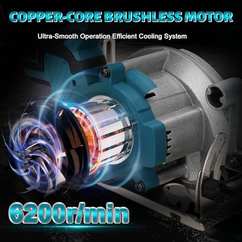 Bild 1 - Akku Kreissäge für Makita 18V Lithium-Akku(Ohne Akku), Bürstenlose Mini-Kreissäge Handkreissäge mit 2 Sägeblättern(140mm), mit Diagonal Schneiden, 6200RPM, Ideal für Schneiden Holz