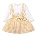 Qiraoxy Vestiti Autunnali per Bambini Set Gonna Bretelle Camicetta in Pizzo a Maniche Lunghe Vestito con Cinturino Scozzese Bowknot