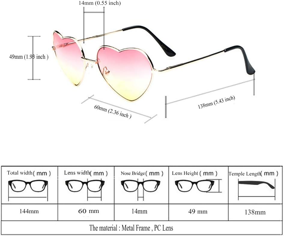 Heart Sunglasses Thin Metal Frame Hippie Lovely Aviator Style Eyewear Silver Frame/Multicoloured image 5 of 5 B07CXP6DCD