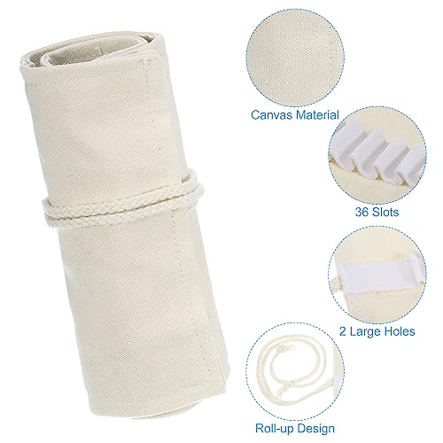 Image of PATIKIL Handmade 36 Slots Roll Up Pencil Case, Canvas Pencil Wrap Pouch Pen Holder Organizer for Artist Drawing Coloring Sketching, White