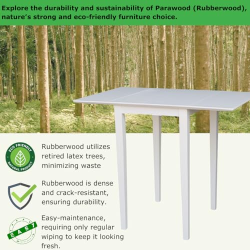 IC International Concepts, Solid Wood Small Drop Leaf Dining Table, Solid Real Wood, Sturdy Parawood, White