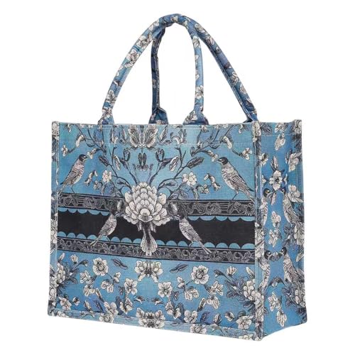DEEZOMO Printed Tote Bag Large Capacity - Canvas-Linen Blend Floral Print Handbag, Fashion Shoulder Bag for Women, Versatile Shopping Work Travel Bag - Style 3