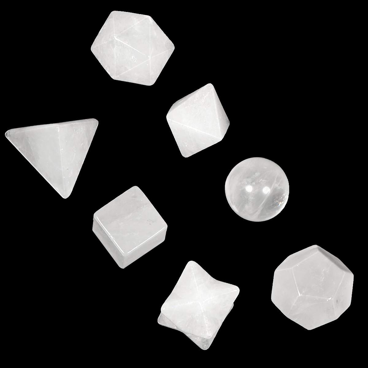 Nupuyai Pack of 7 Natural Rock Crystal Healing Platonic Solids Crystal Set with Merkaba Star Geometry Energy Stone Kit for Reiki Meditation Home Decor