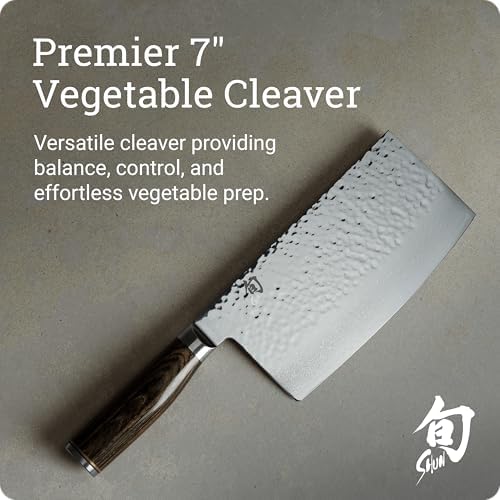 Shun Premier 7" Cleaver, Handcrafted Japanese Vegetable Knife, VG-MAX Core with Damascus Stainless Steel Cladding, Pakkawood Handle, Chinese Cleaver for Processing Large Vegetables - Thumbnail 4