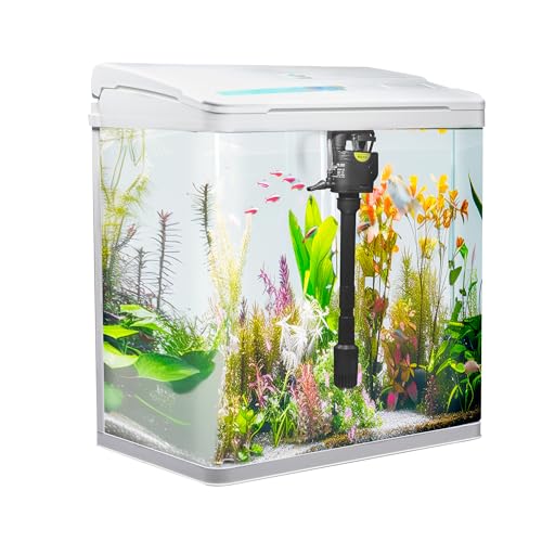 VIALIA Nano Aquarium Komplettset 8L Weiß | Inkl. LED-Beleuchtung, Pumpe & Filter | 24x17x29 cm Glasbecken für Fische & Pflanzen | Gebogene Panorama-Frontscheibe | Platzsparendes Hochformat