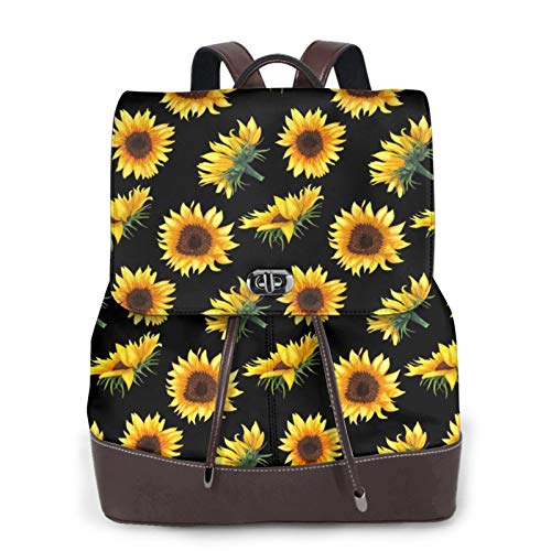 Sac à dos femme imprimé tournesol léger et imperméable noir