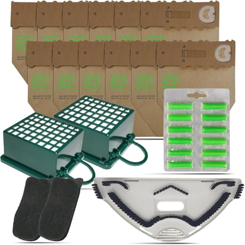 [ KIT RISPARMIO COMPLETO 29 PEZZI ] Tutto ciò che serve nella nostra unica soluzione: 12 Sacchetti Folletto VK130, 6 Profumini ambiente, 2 Filtri HEPA, 2 Filtri Anti-Odore e 1 Sottospazzola in setole. Ricambi compatibili con Folletto VK 130 per manutenzione senza pensieri