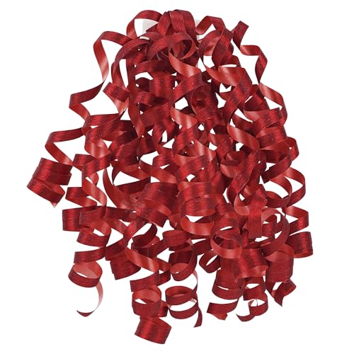 MEEDEE 5 Inch Red Self-Adhesive Linear Glitter Curly Gift Bows – Perfect for Christmas, Holiday, and All-Occasion Decorations on Gift Wrapping Paper, Gift Bags, and Boxes (12 Count)