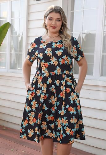 Image of Nemidor Women Plus Size Casual Dress Midi Flt Flare Pocket