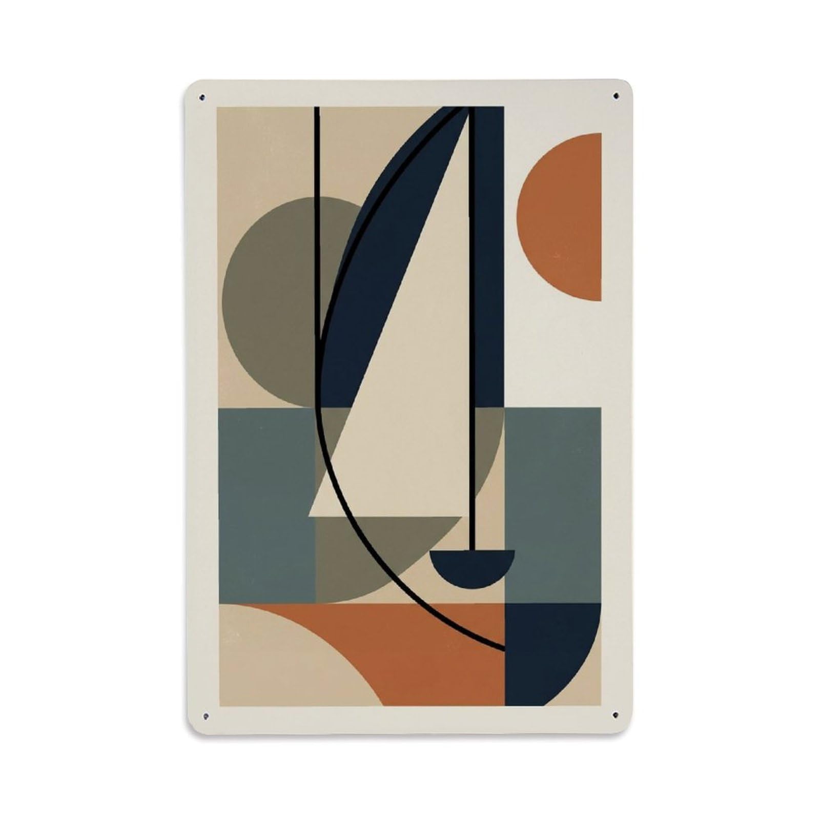 Graphic Waves Harbor Sailboat Vertical Shape Layout Metal Tin Sign Plaque Wall Decor for Cafe, Man Cave, Club Bar, Office, Home Garden Round Metal Poster 8x12Inch