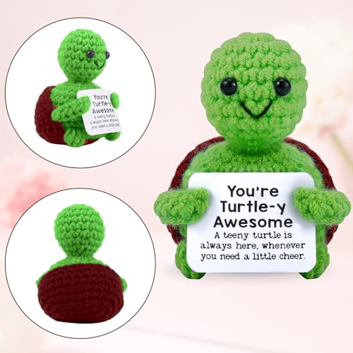 Image of Hoedia Emotional Turtle Small Mother's Day Easter Gifts for Women Men Her Him, Crochet Cucumber Cute Funny Inspirational Support Stuffers College Office Friend Birthday Basket Filler Decorations