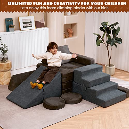 Image of jela Toddler Counch Slide Indoor Playground Set, Safe Soft Foam Climbing Blocks with Slide Stairs, Climbing Blocks Toys for Toddlers 1-3 Climbing and Crawling (Grey)